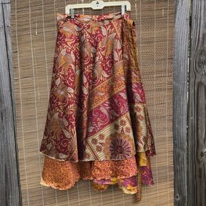 Silk Wrap Skirt Double Layer L/XL